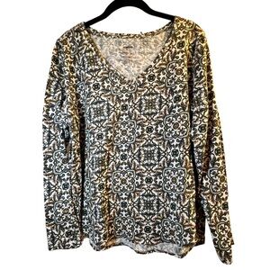 Sonoma top V-neck white with green and yellow floral print size XL